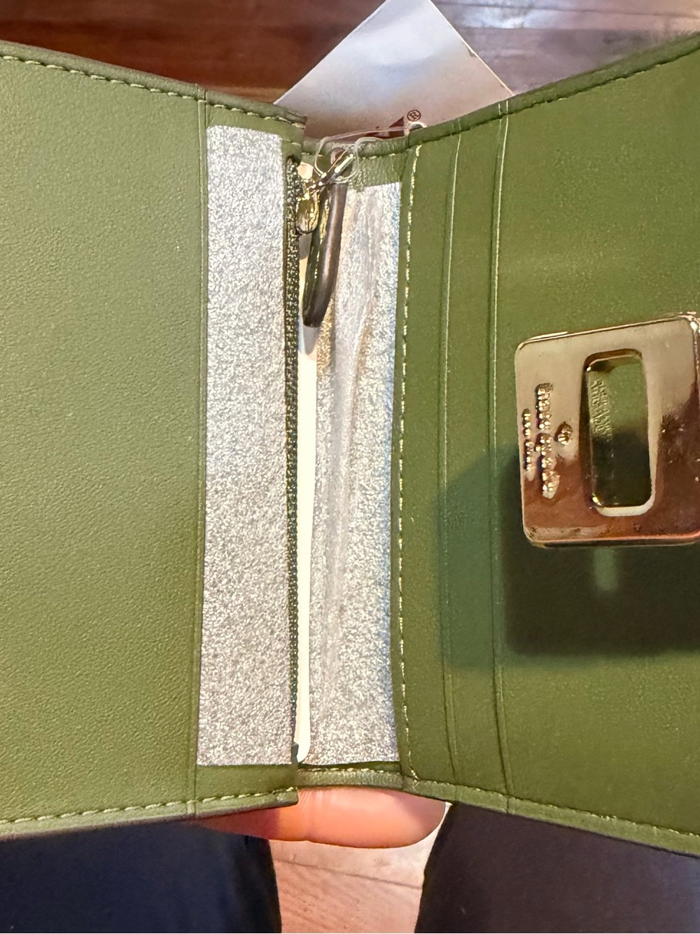 kate spade Green Leather Card & Key Holder with Gold Logo - Picture 5 of 7